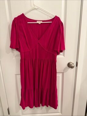 Knox Rose Fuchsia V-Neck Flutter Sleeve Mini Dress